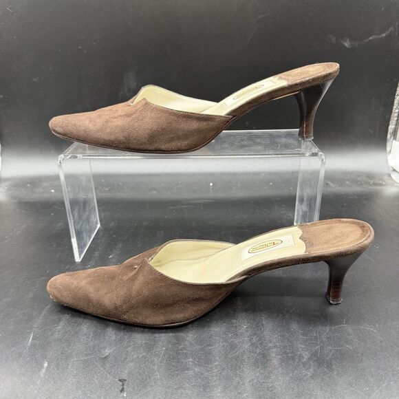Talbots Vintage Brown Suede Kitten Heel Pointed Toe Mule Womens Size 7B - Picture 2 of 7